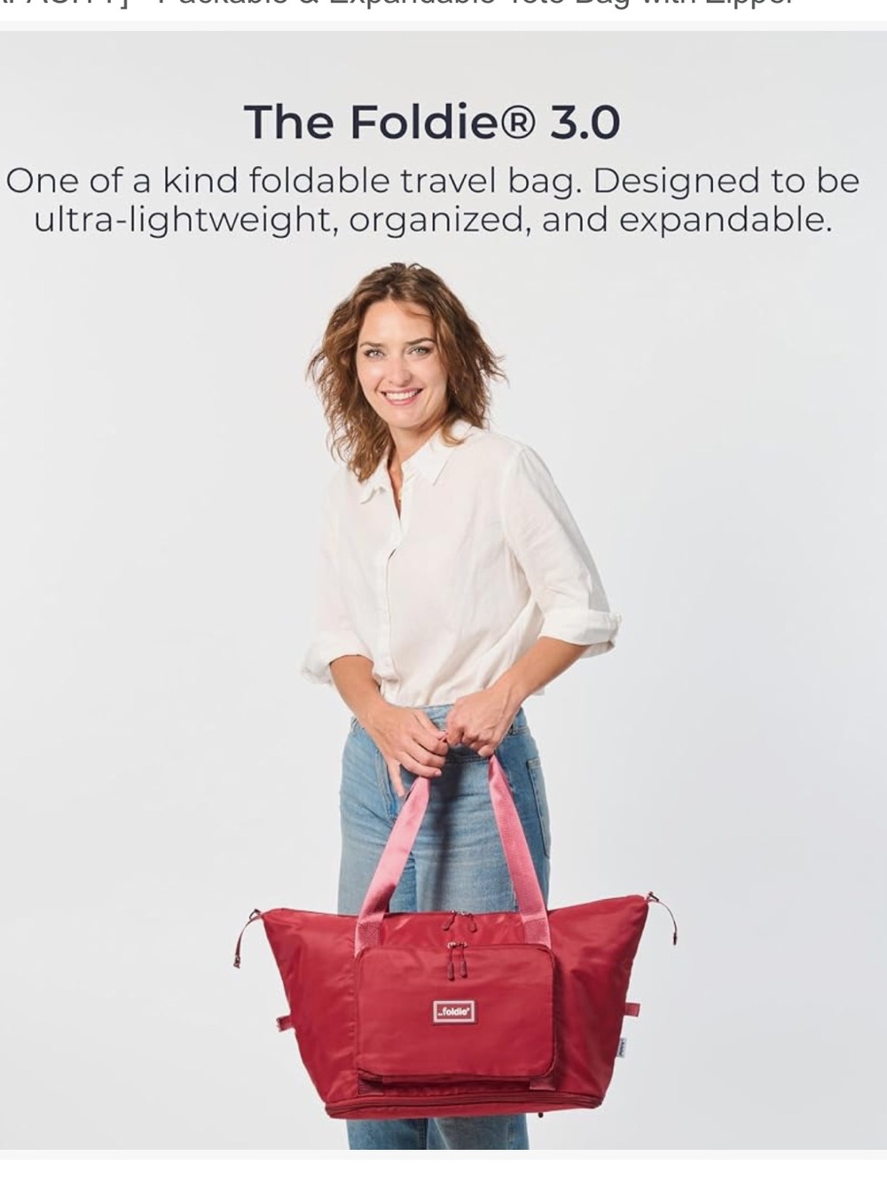 foldie Red Convertible Tote with Detachable Strap